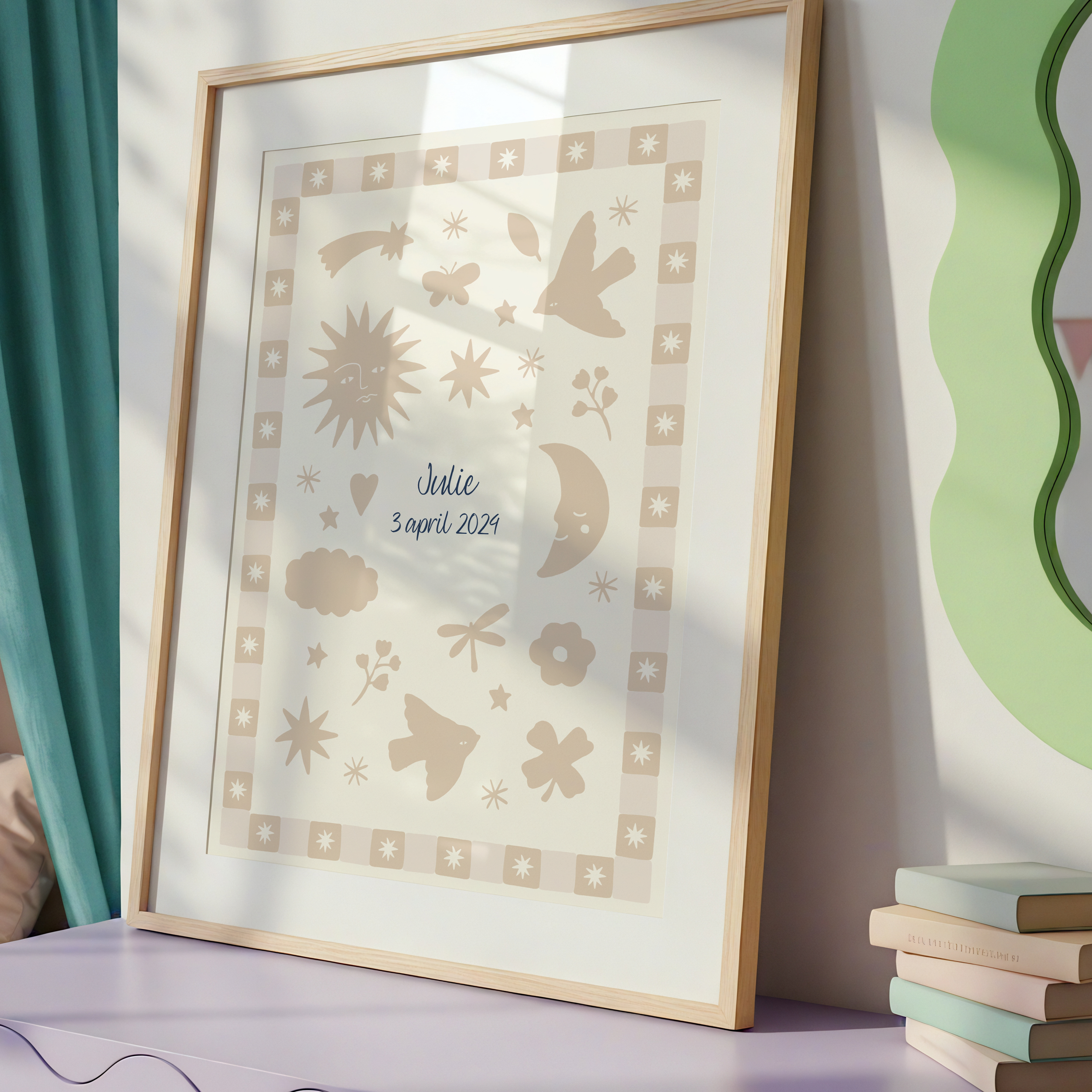 Een geboorte poster in het beige met personalisatie