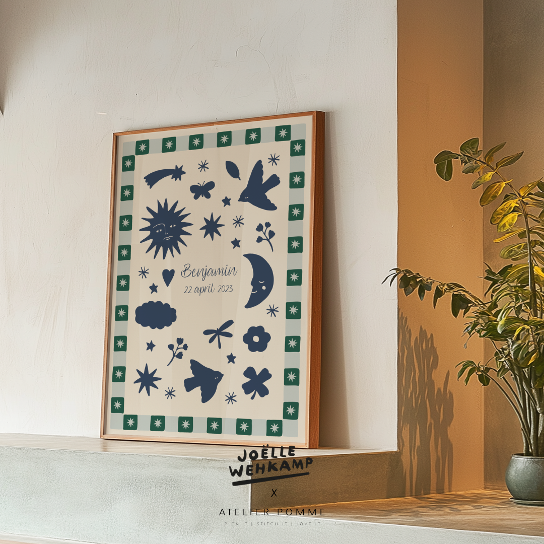 Een geboorte poster in het blauw