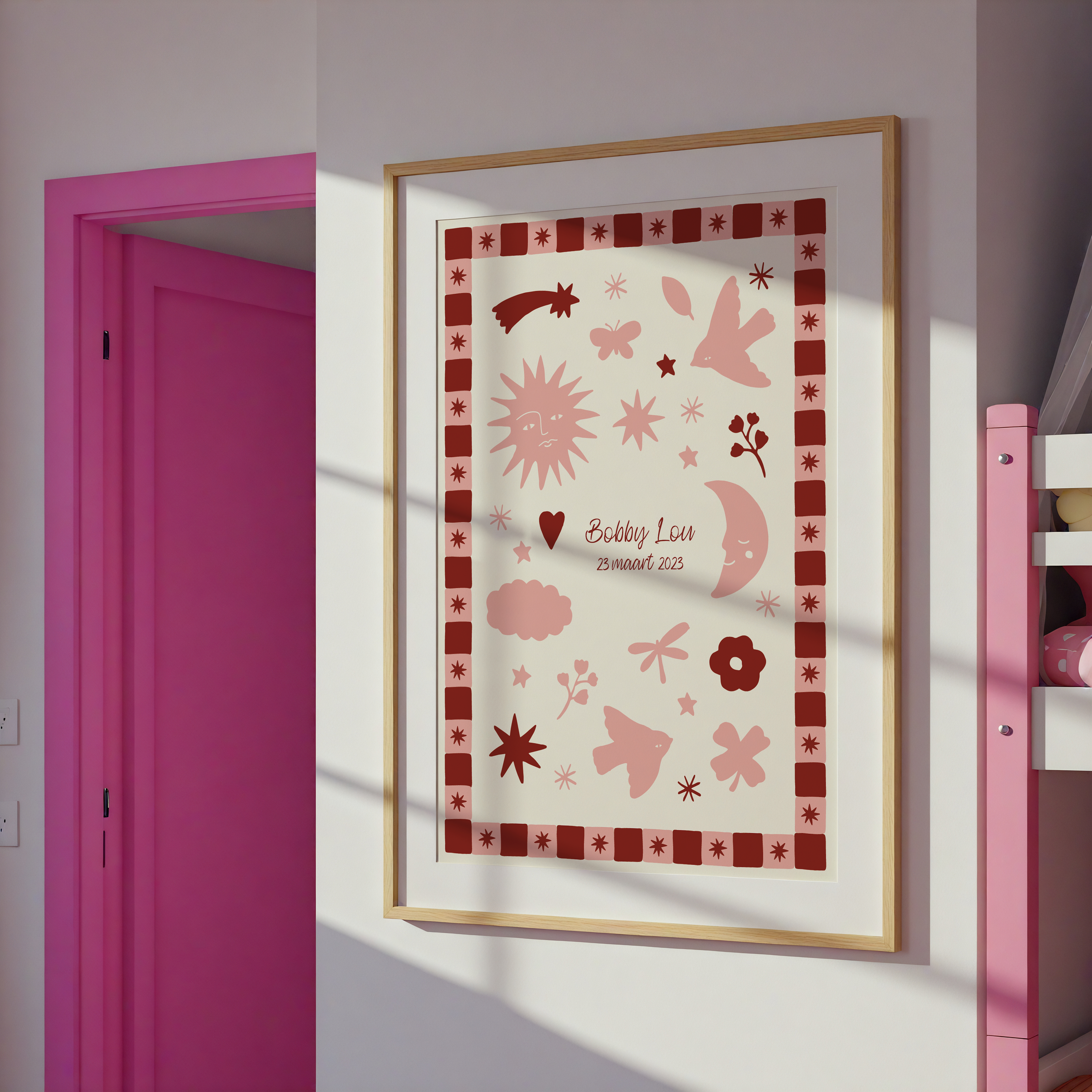 Een geboorte poster in het roze