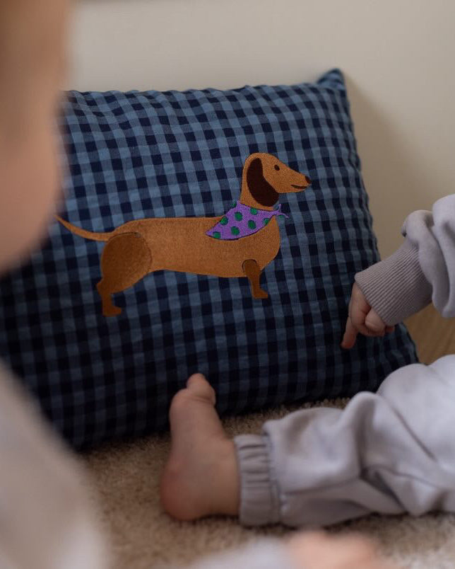 personaliseren blauw geruiten kussen