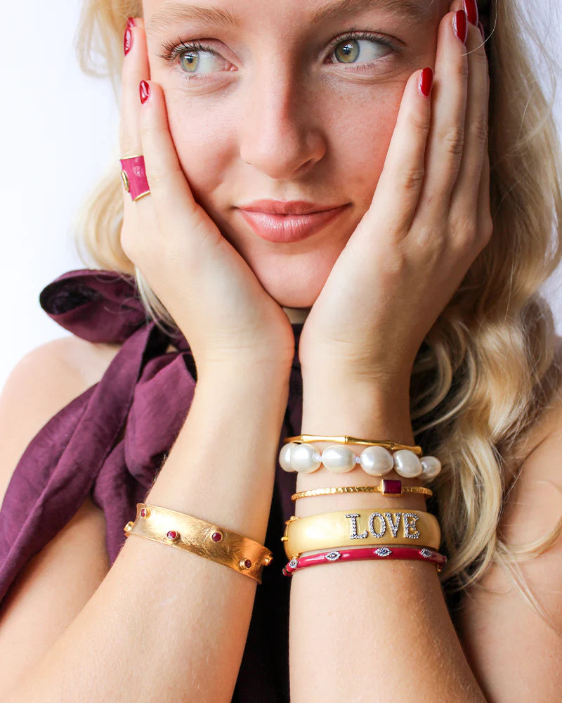 Enamel bangle met zirkonia | Burgundy Red