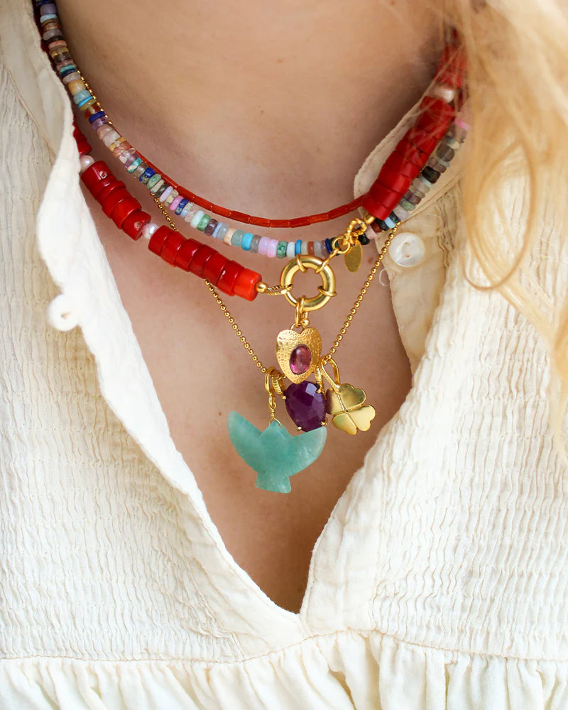 Grote koraalketting met parels