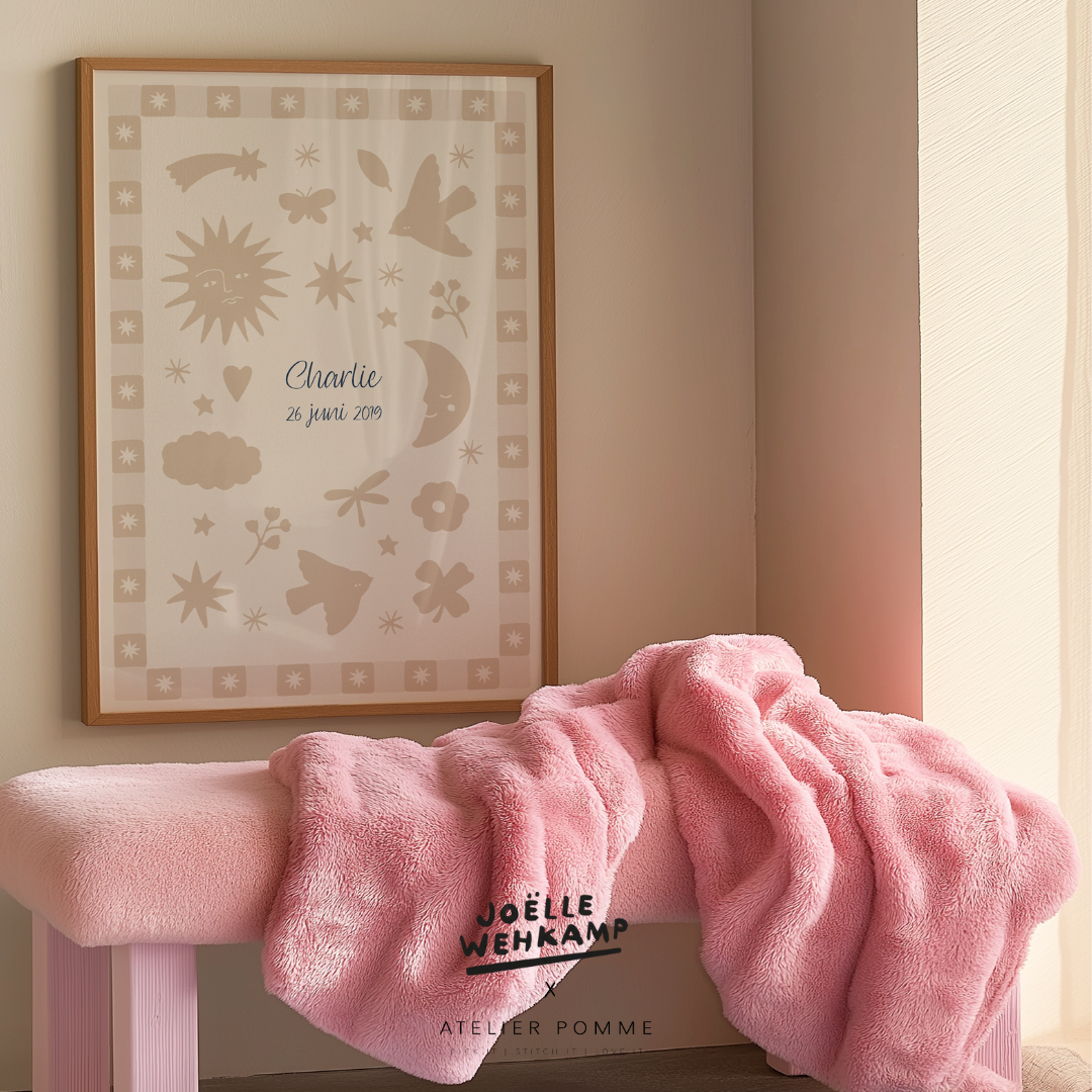 Geboorte poster in beige 