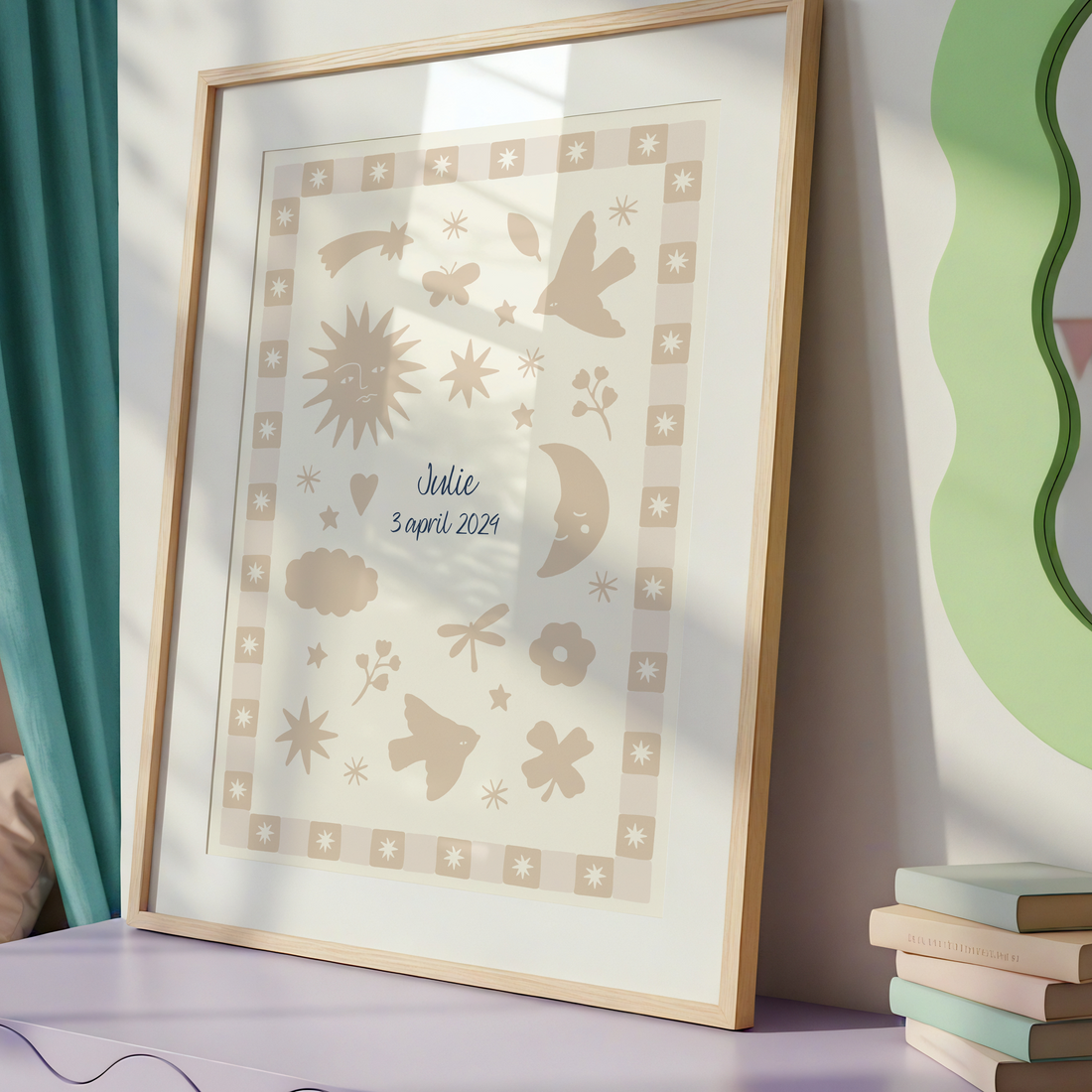 Beige geboorte poster 