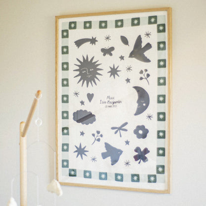 Geboorte poster hangend aan de muur 