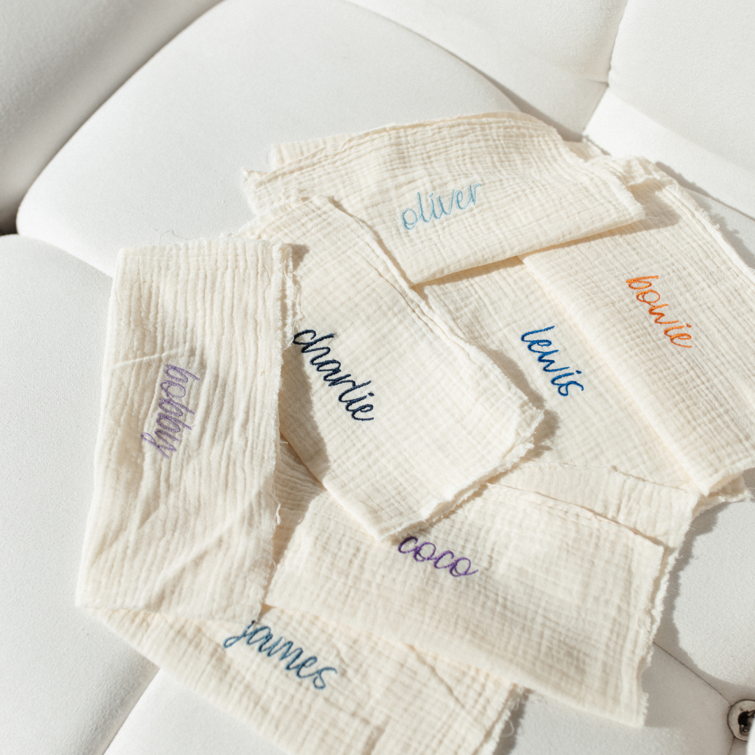 hydrofiele doeken met gepersonaliseerde tekst. 