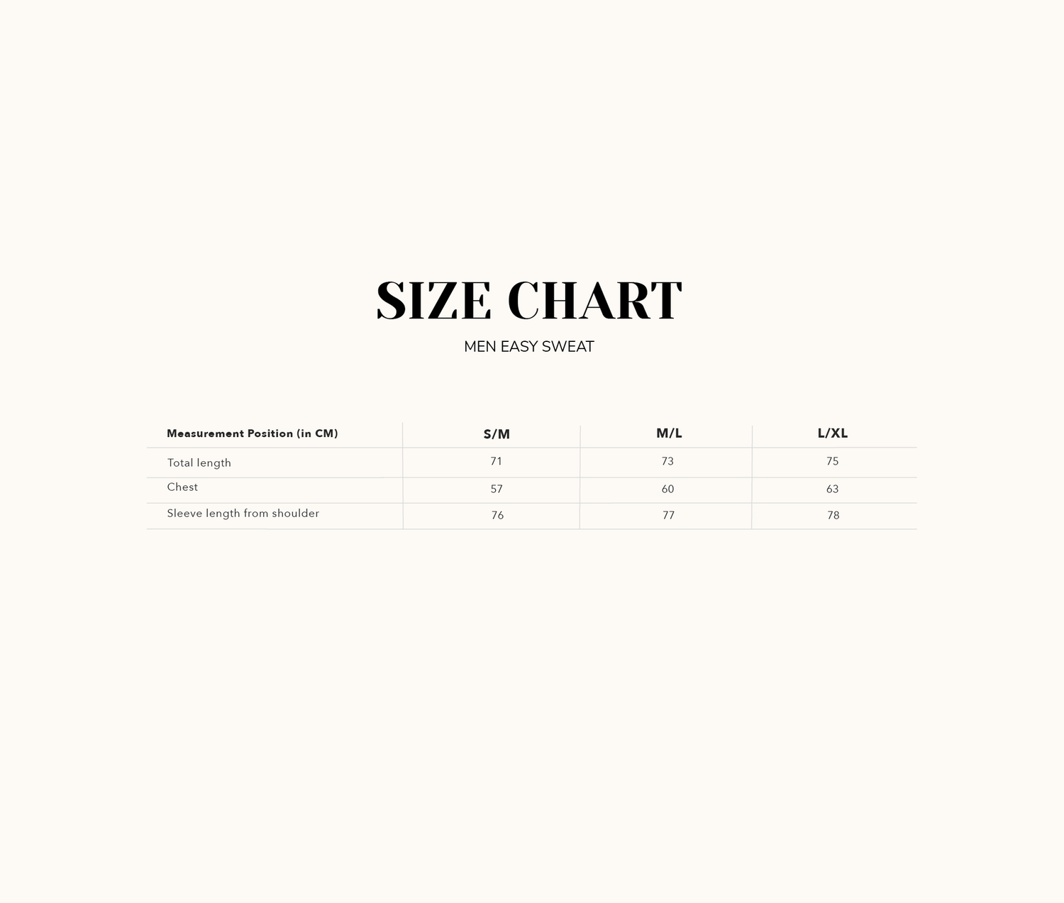 Maattabel mannen sweater