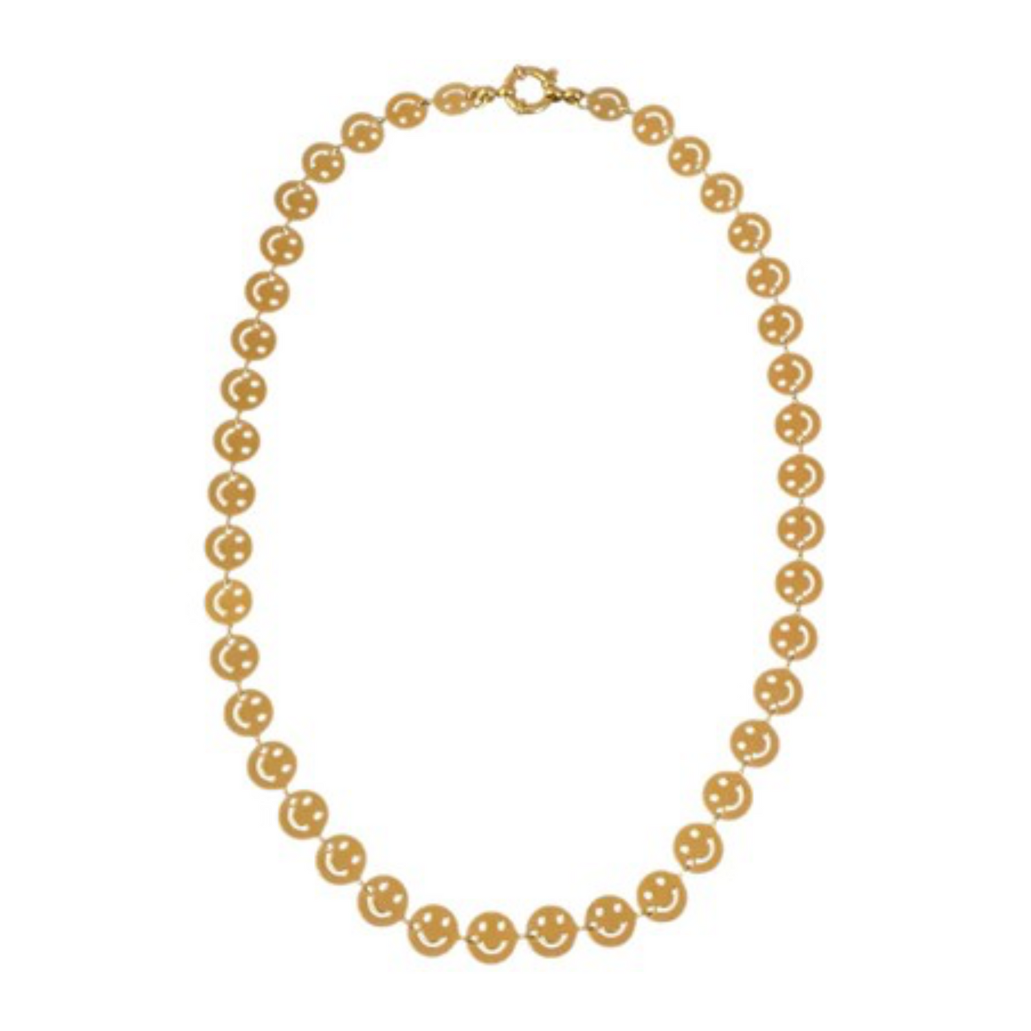 Een gouden ketting met smiley erop