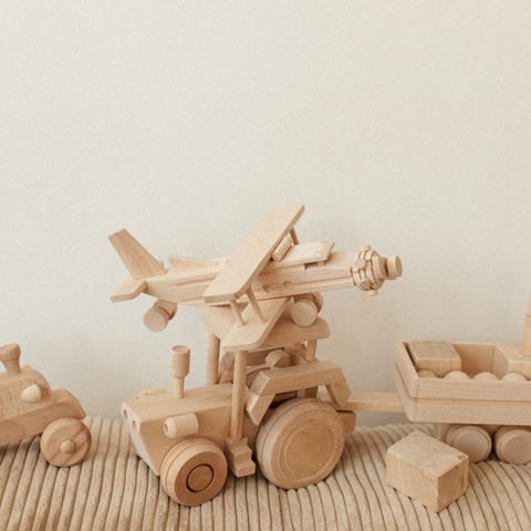HOUTEN SPEELGOED | GIANT TRACTOR WITH TRAILER AND WOODEN BLOCKS