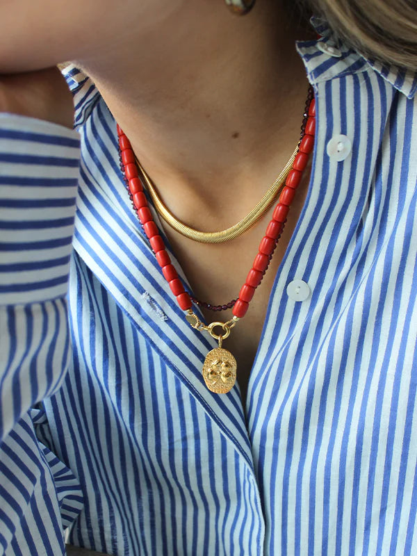 Coral necklace with charm clasp