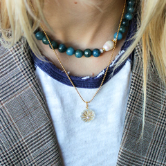 VESSONITE GEMSTONE NECKLACE WITH PEARL | MISTY BLUE